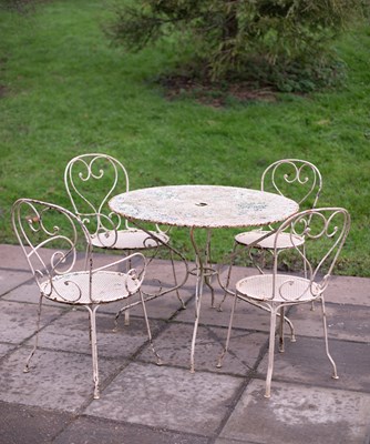 Lot 251 - A painted metal garden table and four chairs
