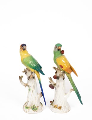 Lot 511 - Two Meissen porcelain parrots