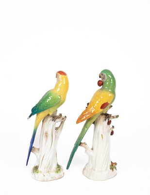 Lot 511 - Two Meissen porcelain parrots
