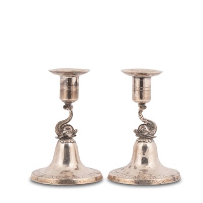 Lot 91 - A pair of Swedish silver candlesticks