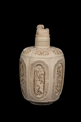 Lot 465 - A pair of Chinese carved ivory jars and covers