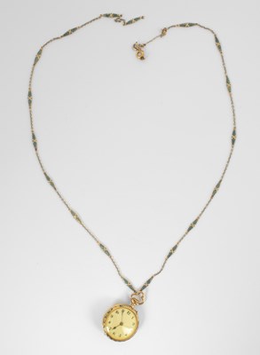 Lot 182 - A lady's 18ct yellow gold and enamel fob watch