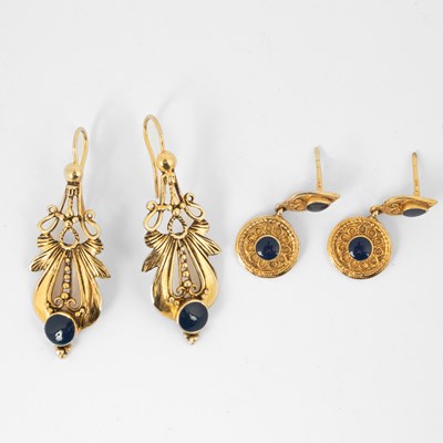 Lot 175 - A pair of Portuguese silver-gilt and blue enamel earrings