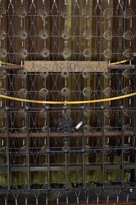 Lot 128 - A late 19th Century black painted and brass mounted bed frame