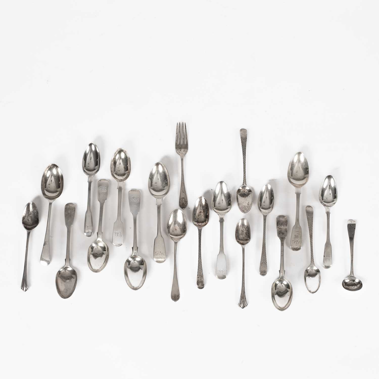 Lot 49 - Eight fiddle pattern silver teaspoons