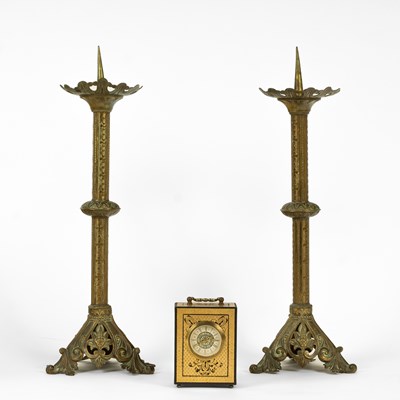 Lot 447 - A pair of brass candlesticks