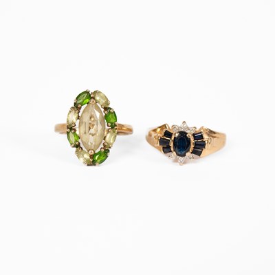 Lot 3 - Two yellow metal gem set rings