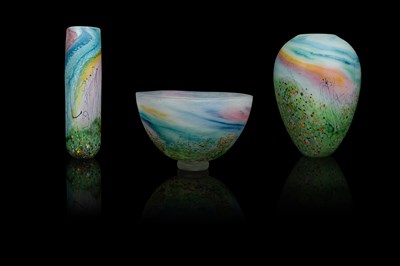 Lot 471 - Peter Layton (born 1937) two studio glass vases and a bowl