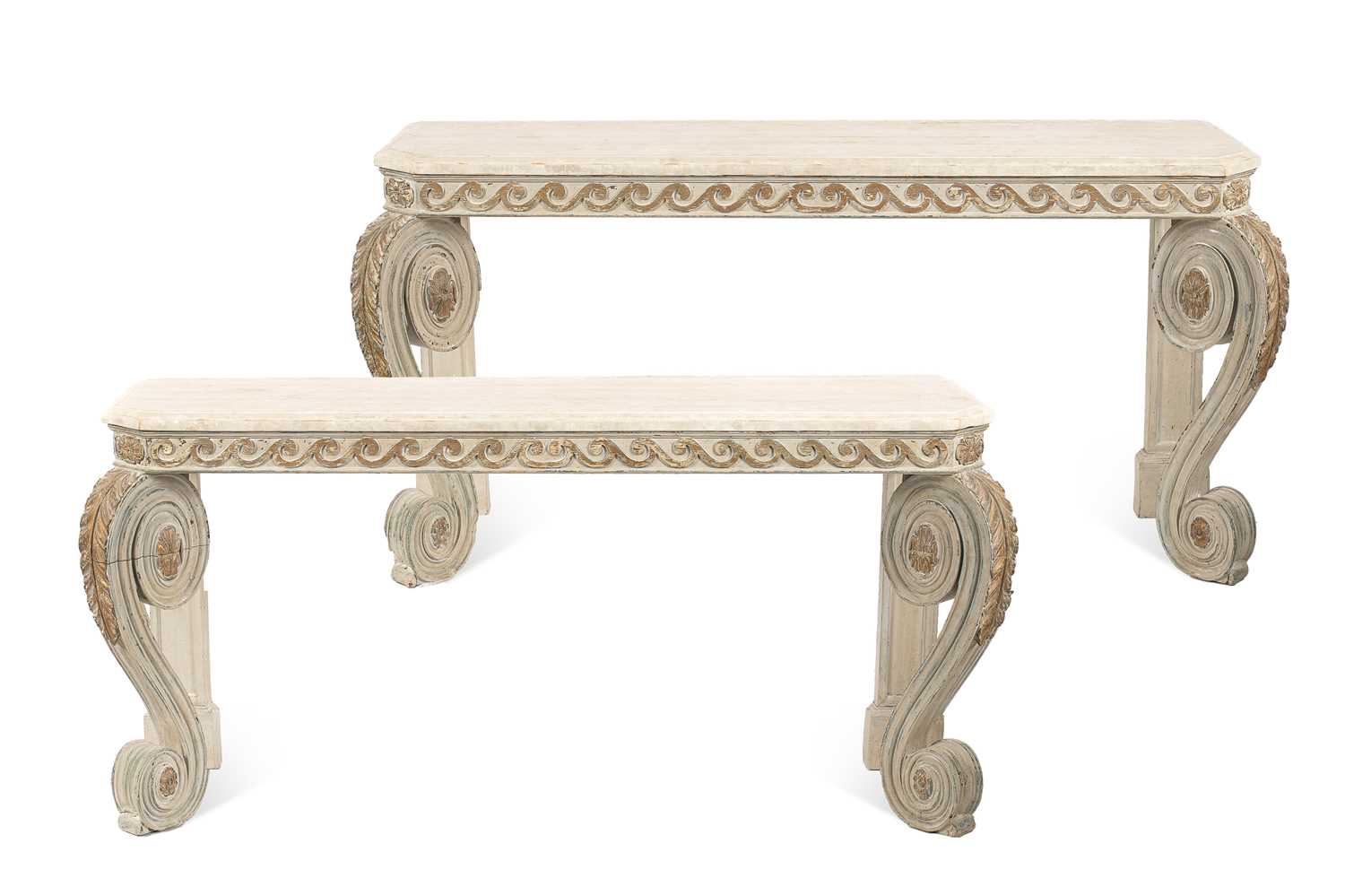 Lot 26 - A pair of Regency style painted console tables