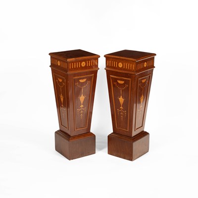 Lot 166 - A pair of Neo Classical style inlaid mahogany pedestal stands