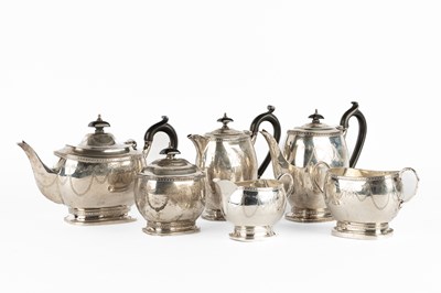 Lot 127 - A closely matched six-piece silver tea and coffee service