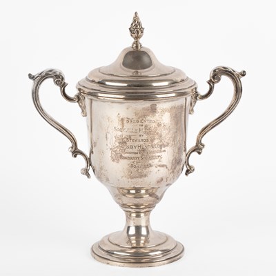 Lot 43 - A silver two-handled trophy cup and cover