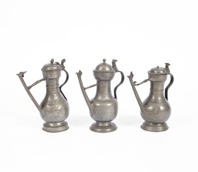 Lot 98 - Three 18th Century Swiss pewter 'Stegkanne'