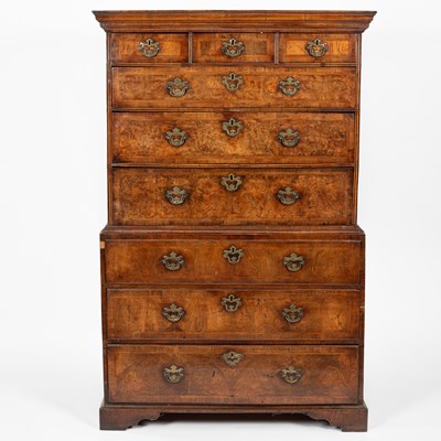 Lot 655 - A George I walnut and featherstrung chest on chest