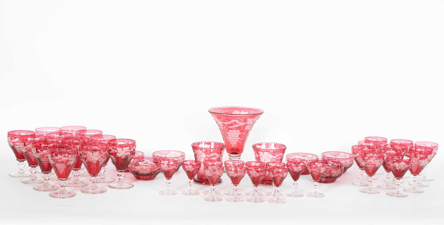 Lot 1223 - A suite of cranberry stained glassware