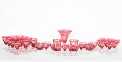 Lot 1223 - A suite of cranberry stained glassware