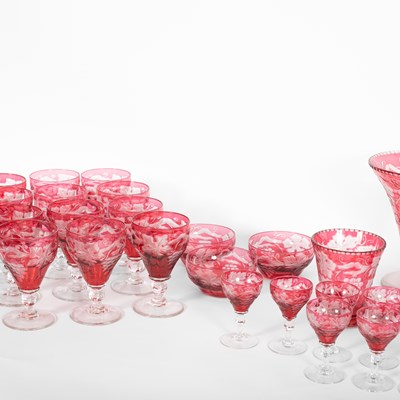 Lot 1223 - A suite of cranberry stained glassware