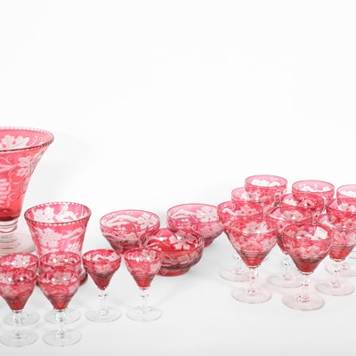 Lot 1223 - A suite of cranberry stained glassware