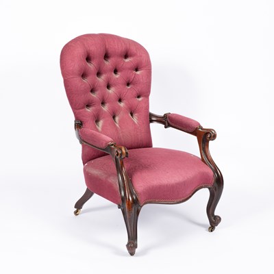 Lot 757 - A Victorian carved mahogany framed open armchair