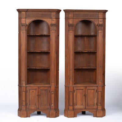 Lot 941 - A pair of George III style pine corner cabinets
