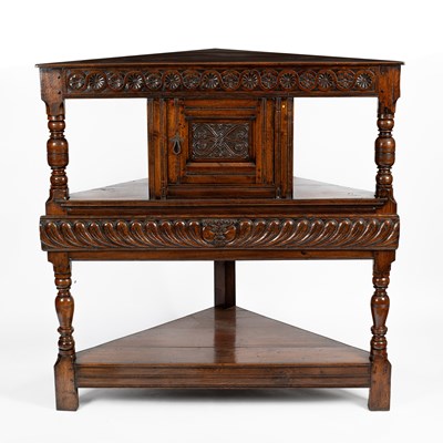 Lot 749 - A 17th Century style oak corner buffet