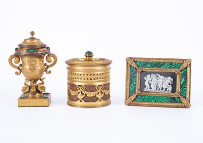 Lot 1030 - An ormolu and malachite inset inkwell