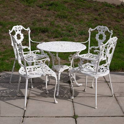 Lot 830 - A circular white painted alloy garden table