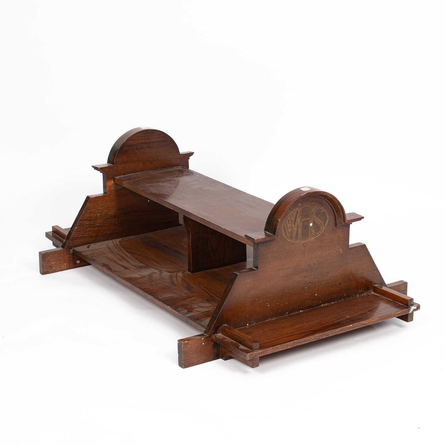 Lot 29 - A W. H. Smith branded table top newspaper or magazine oak display stand