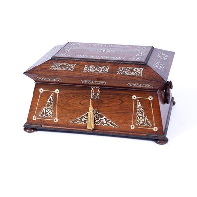 Lot 894 - A Regency rosewood and mother-of-pearl jewellery/sewing box
