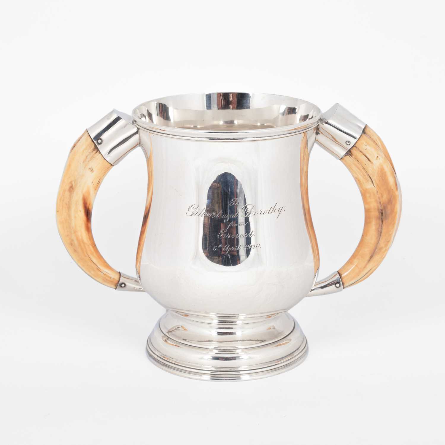 Lot 3 - A Victorian silver cup with boars tusk handles