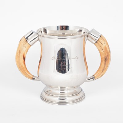 Lot 3 - A Victorian silver cup with boars tusk handles