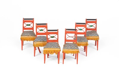 Lot 430 - A rare set of six Saxony dolls' house dining chairs