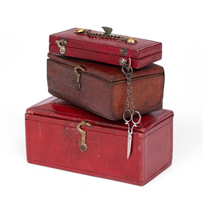 Lot 440 - Three small red Morocco dolls' house boxes
