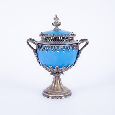 Lot 1220 - A white metal mounted glass pot-pourri jar and cover