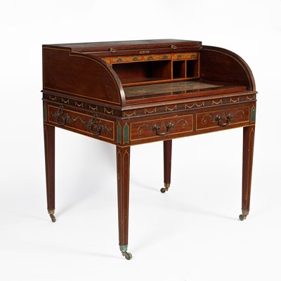 Lot 918 - A Howard & Sons Sheraton Revival roll top writing table