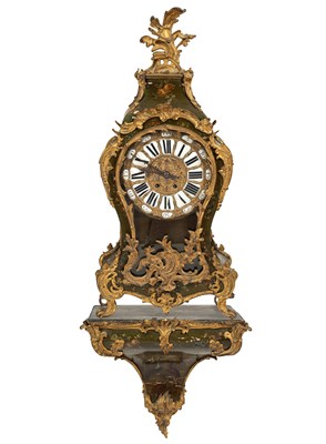 Lot 1021 - A French Vernis Martin Cartel clock and bracket