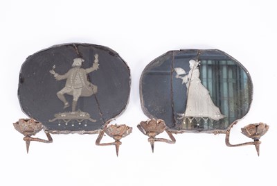 Lot 1249 - A pair of mirror back wall sconces