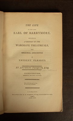 Lot 539 - Pasquin (Anthony) The Life of the Earl of Barrymore