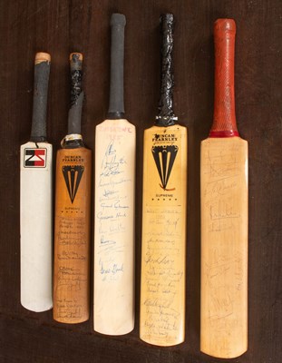 Lot 500 - A collection of signed miniature commemorative cricket bats