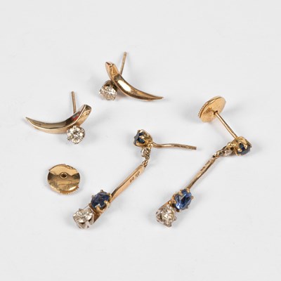 Lot 2 - A pair of sapphire and diamond drop earrings