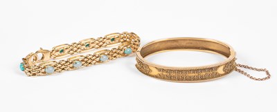 Lot 3 - A 9ct yellow gold and turquoise bracelet