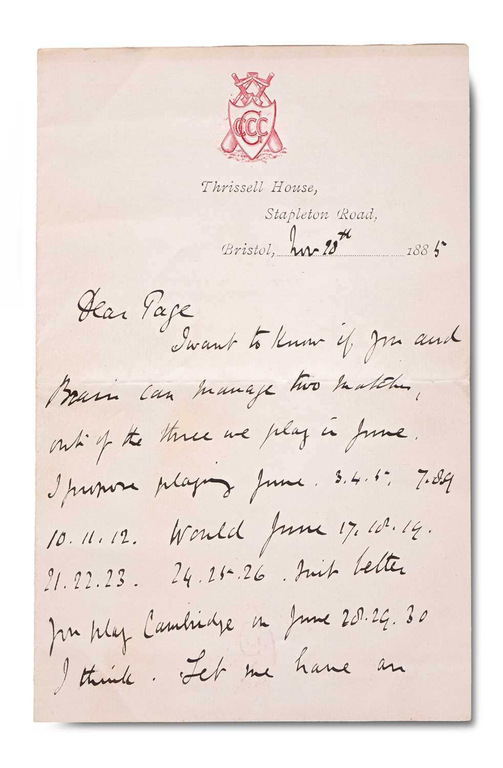 Lot 145 - W.G. Grace [William Gilbert Grace] Manuscript autograph Letter 1885