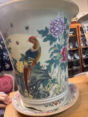 Lot 569 - A pair of Chinese famille verte jardinières