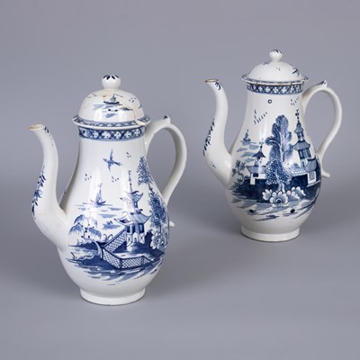 Lot 766 - Two Lowestoft blue and white baluster coffee pots and covers