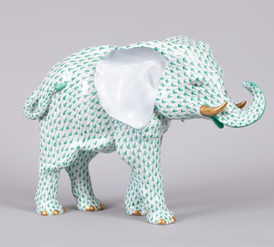 Lot 169 - A Herend green scale and parcel gilt porcelain elephant
