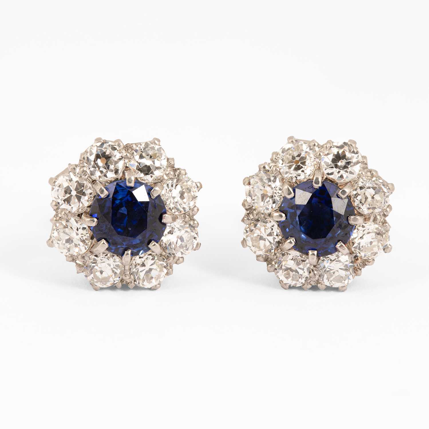 Lot 231 - A pair of sapphire and diamond cluster stud earrings
