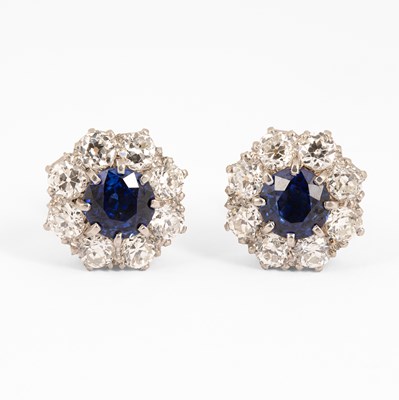 Lot 231 - A pair of sapphire and diamond cluster stud earrings