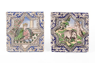 Lot 97 - Two large Qajar style ceramic tiles