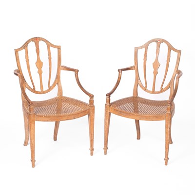 Lot 423 - A pair of late George III beech and cane work open armchairs