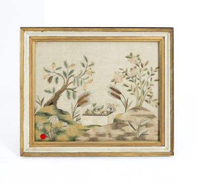 Lot 286 - A 19th Century crewelwork on a silk panel